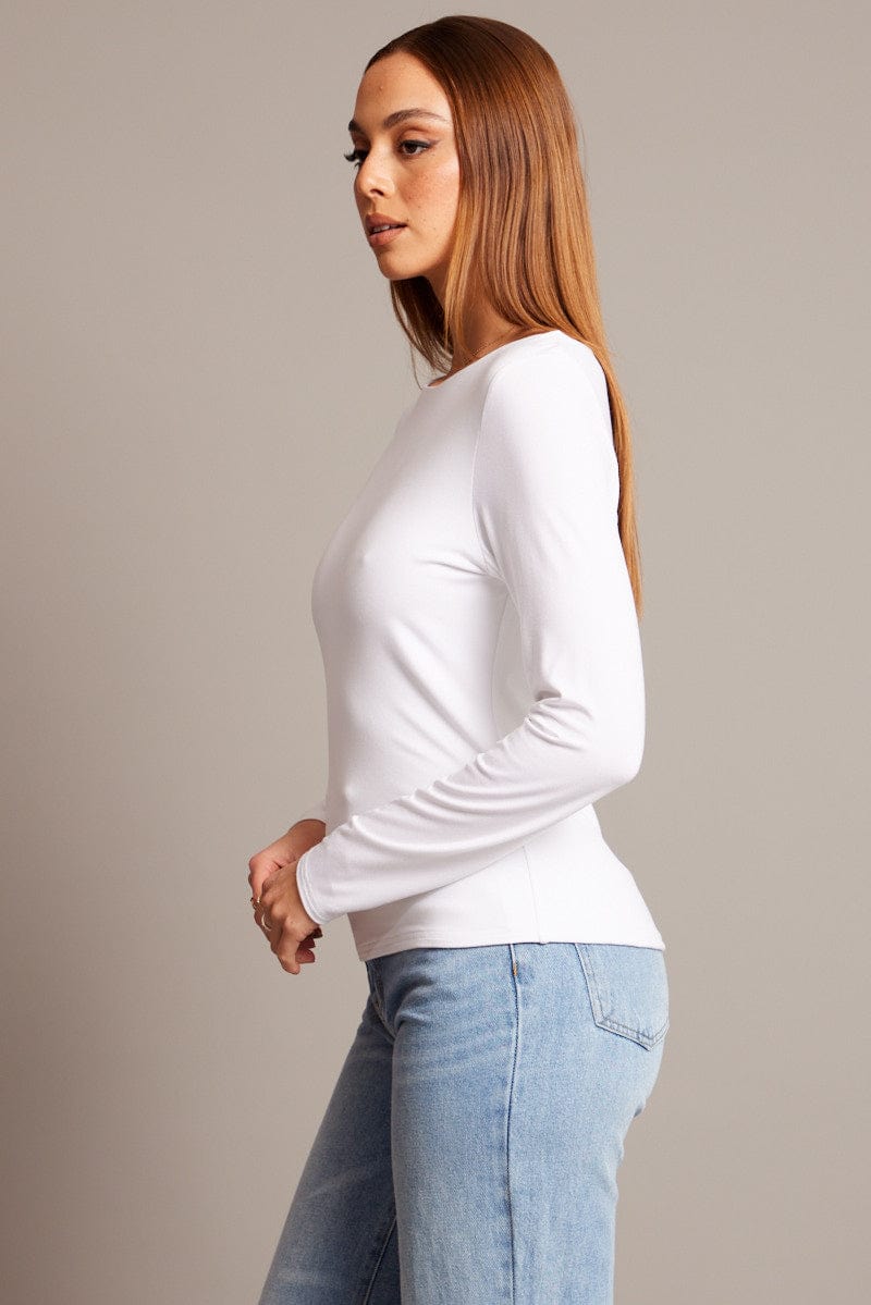 White Top Long Sleeve Boat Neck Modal for Ally Fashion