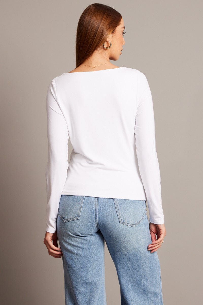 White Top Long Sleeve Boat Neck Modal for Ally Fashion