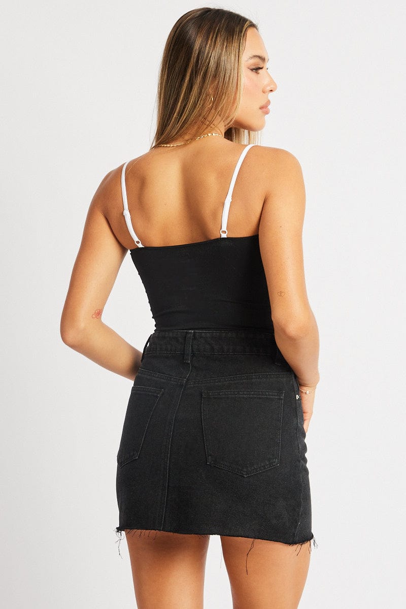 Black Bodysuit Sleeveless Contrast Detail Seamless for Ally Fashion