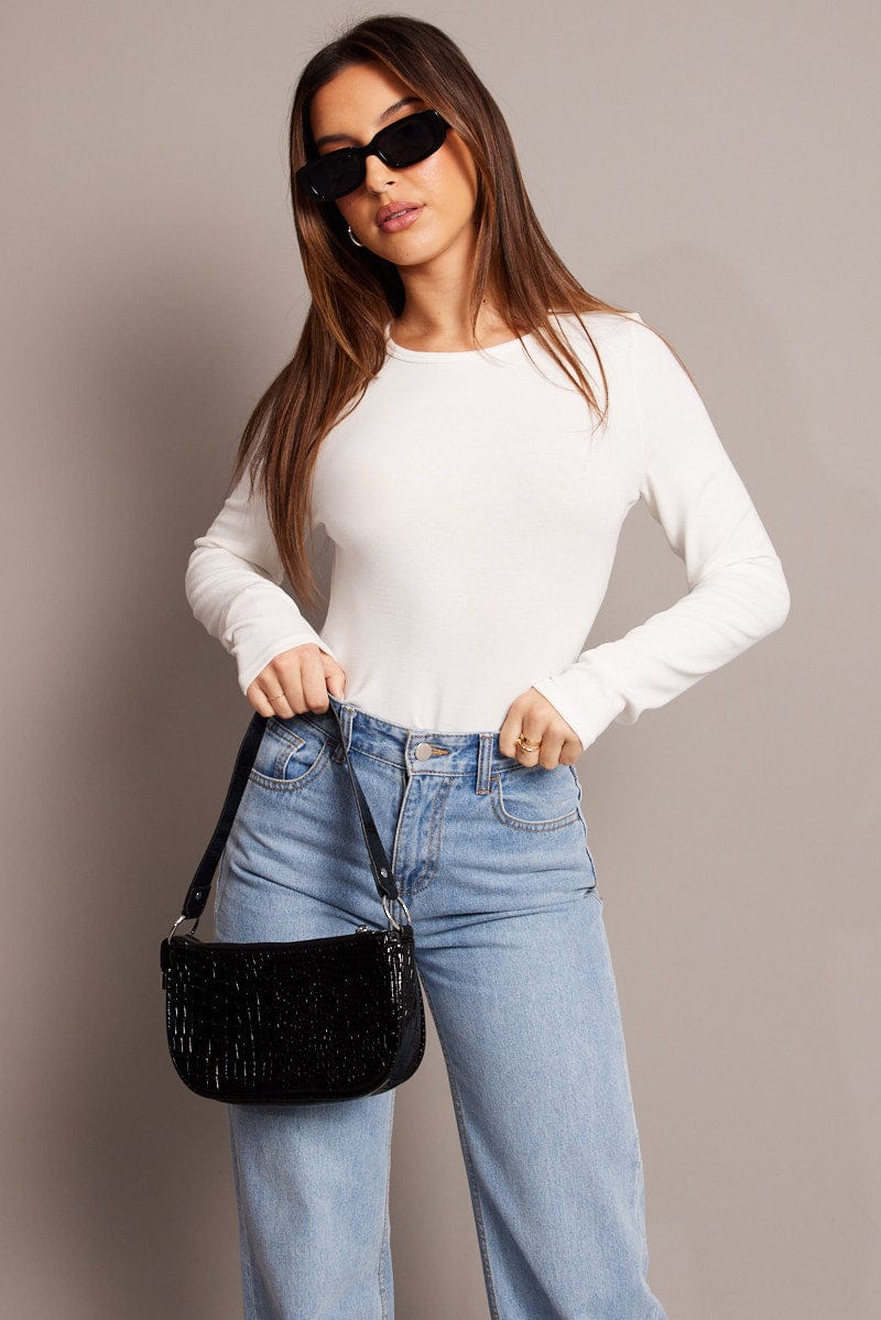 White Top Long Sleeve Crew Neck for Ally Fashion