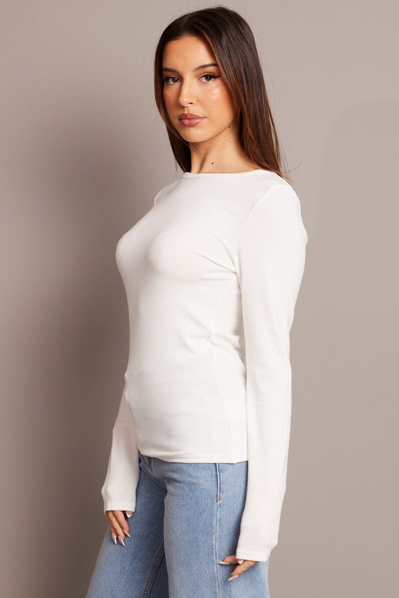 White Top Long Sleeve Crew Neck for Ally Fashion