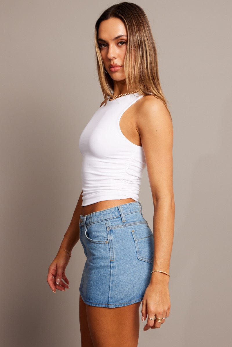 White Tank Top Ruched supersoft for Ally Fashion