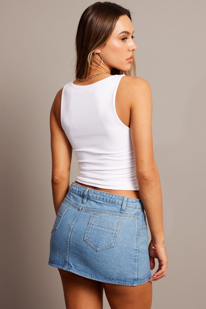 White Tank Top Ruched supersoft for Ally Fashion