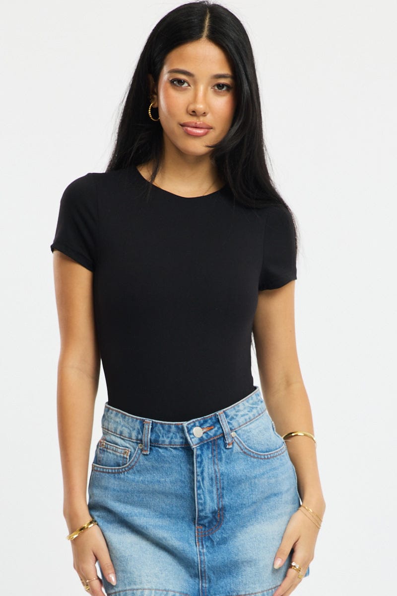 Black Supersoft Bodysuit Short Sleeve for Ally Fashion