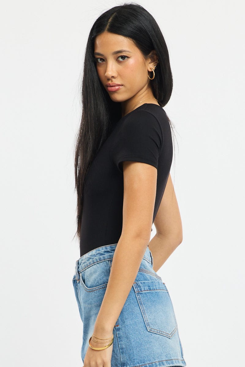 Black Supersoft Bodysuit Short Sleeve for Ally Fashion