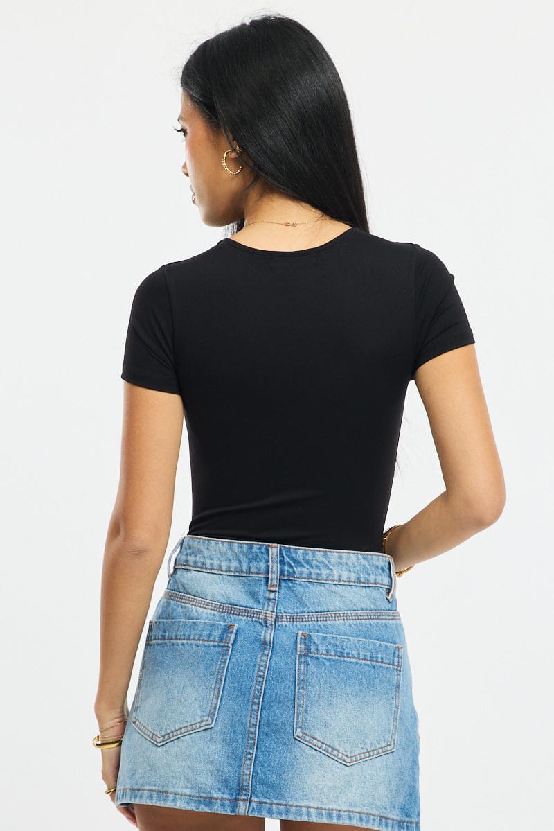 Black Supersoft Bodysuit Short Sleeve for Ally Fashion