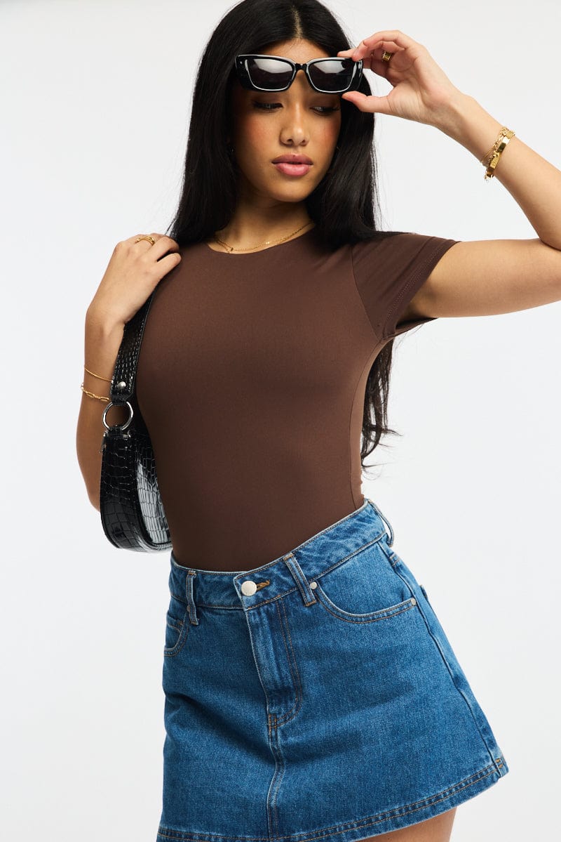 Brown Supersoft Bodysuit Short-Sleeve from Ally Fashion