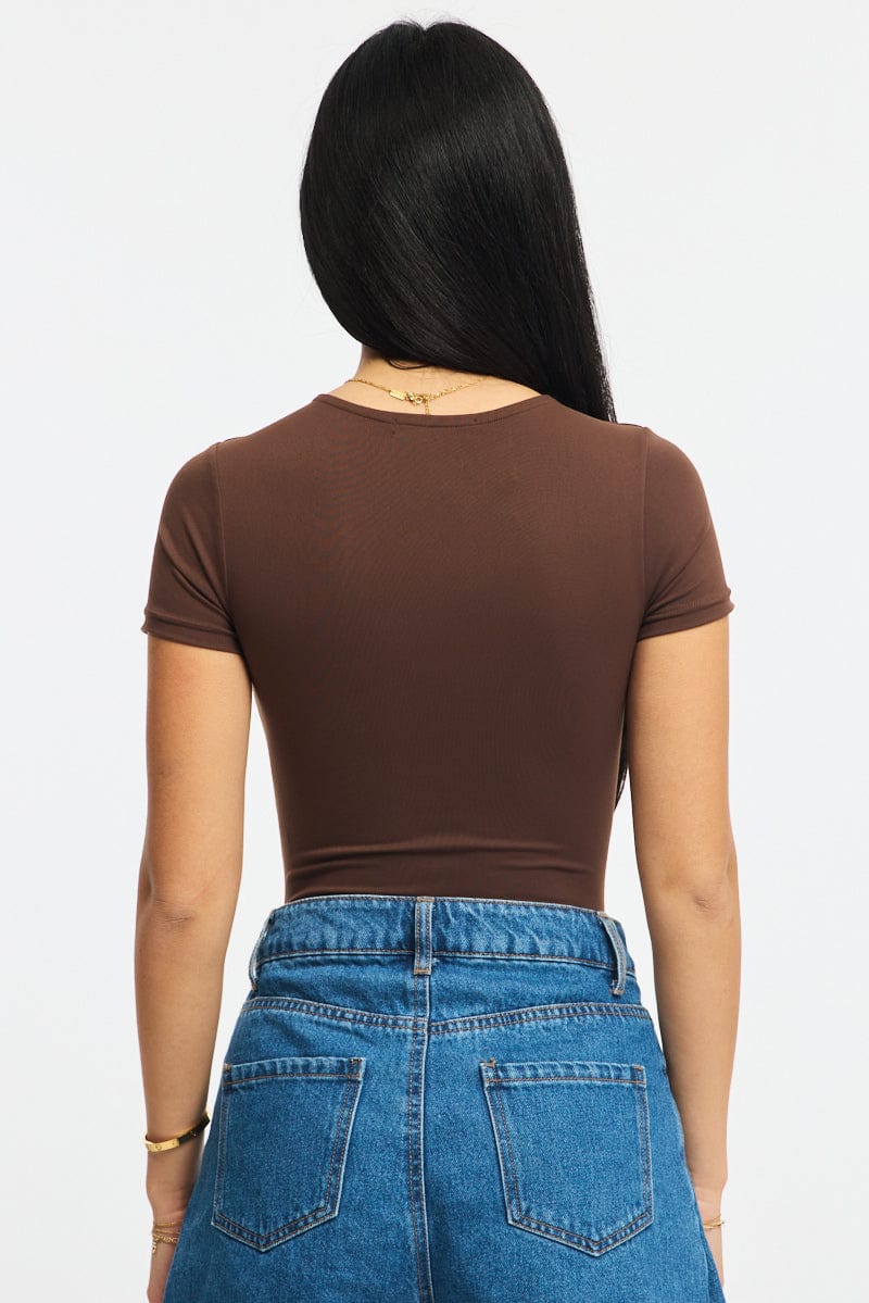 Brown Supersoft Bodysuit Short Sleeve for Ally Fashion