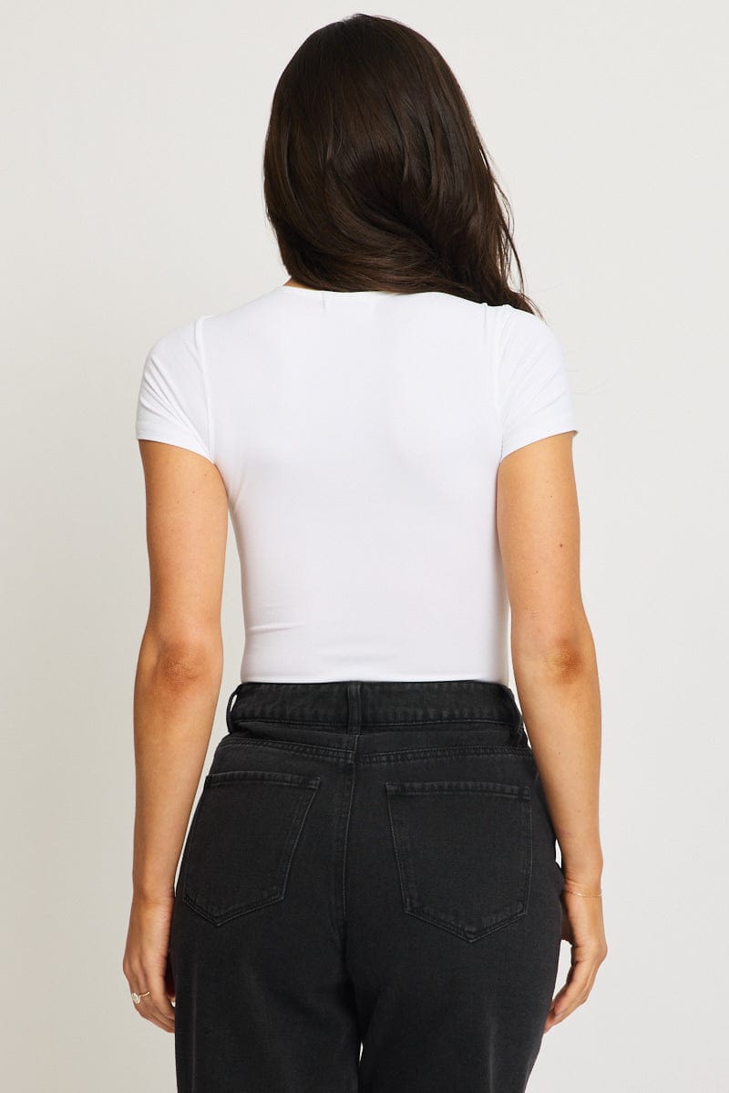 White Supersoft Bodysuit Short Sleeve for Ally Fashion