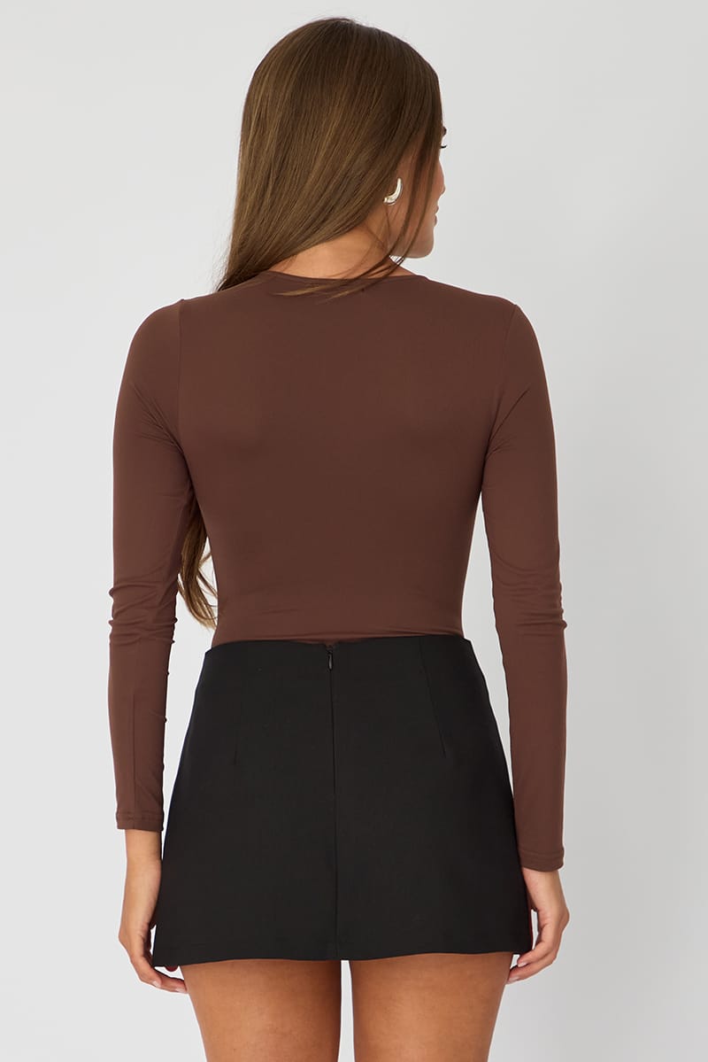 Brown Supersoft Bodysuit Long Sleeve for Ally Fashion