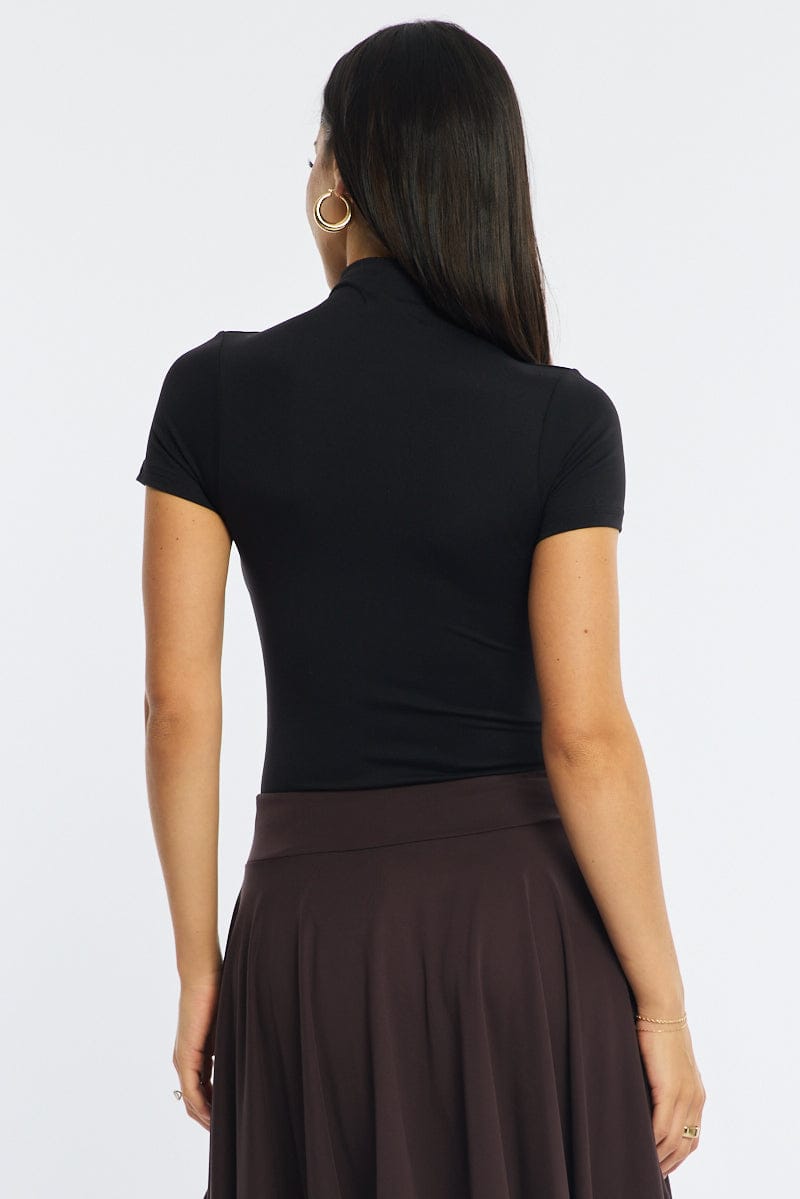 Black Short Sleeve High Neck Bodysuit for Ally Fashion