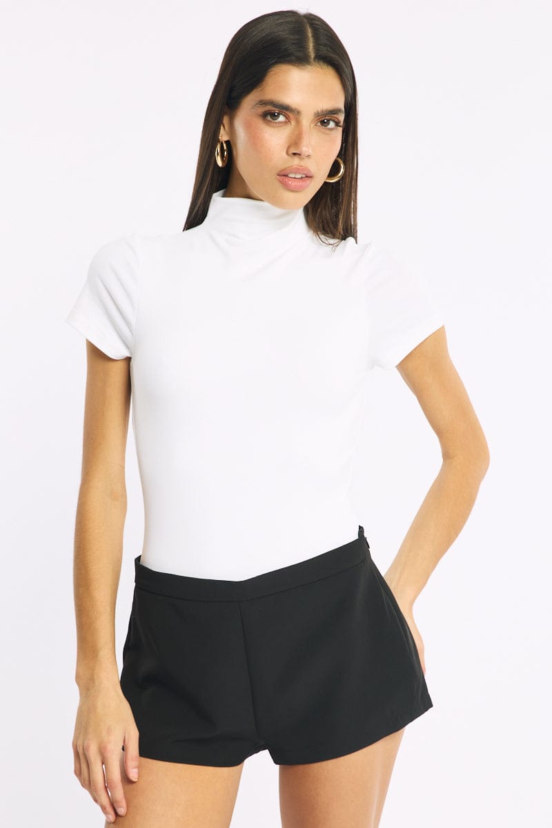 White Short Sleeve High Neck Bodysuit for Ally Fashion