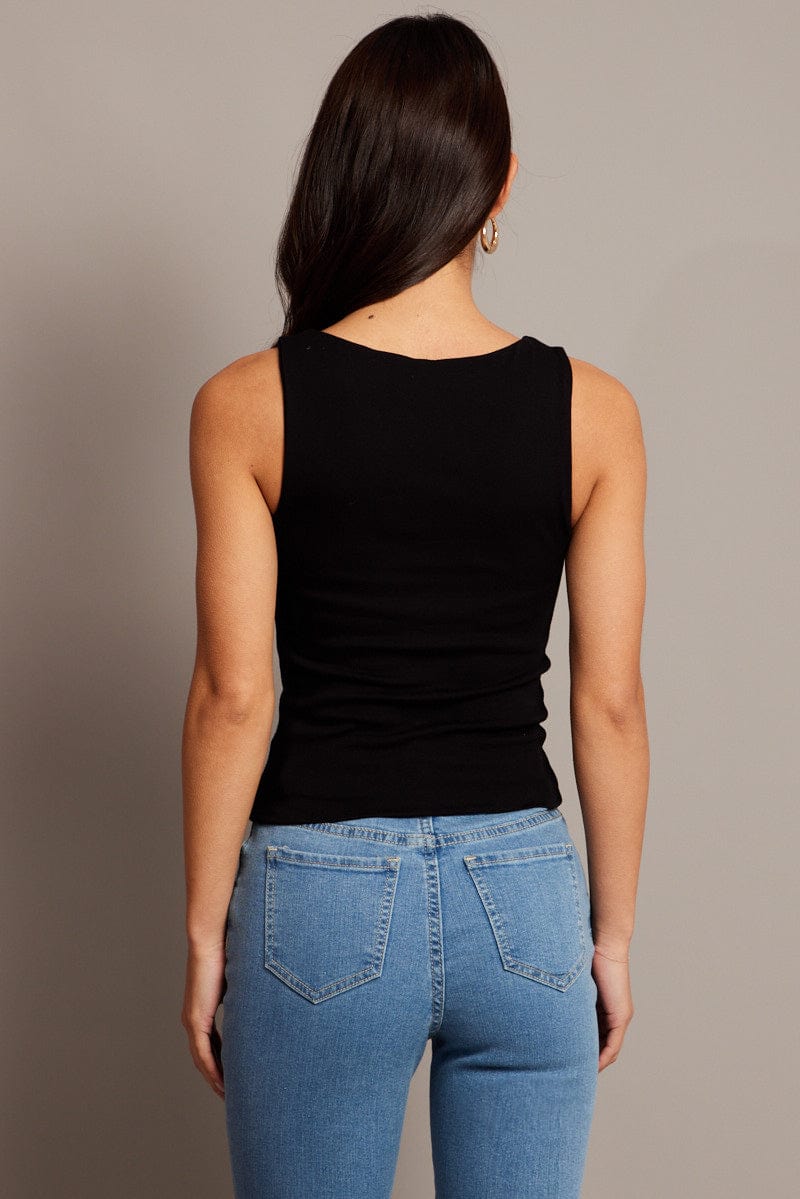 Black Tank Top Sleeveless Boat Neck for Ally Fashion