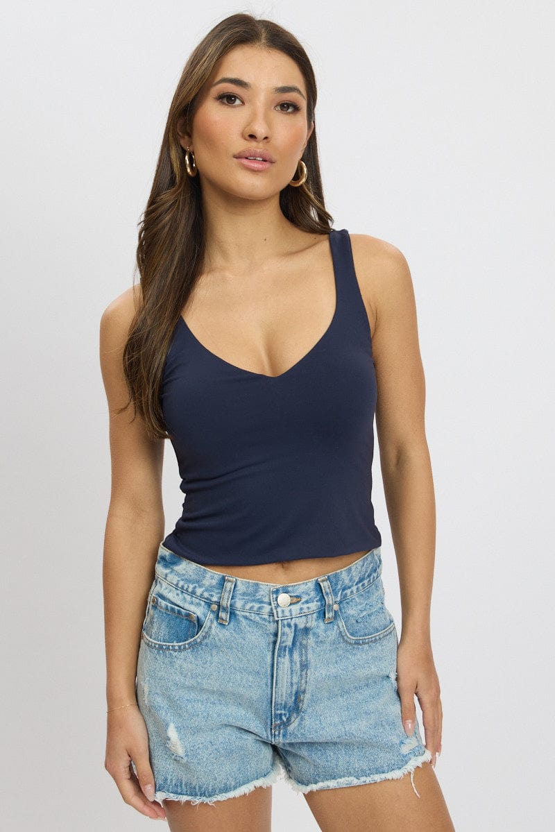 Blue Tank Top V Neck Supersoft for Ally Fashion