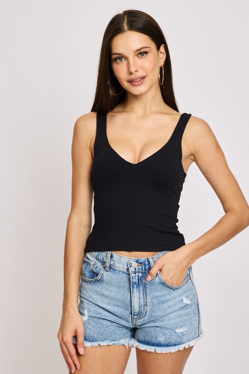 Black Tank Top V-neck Supersoft for Ally Fashion