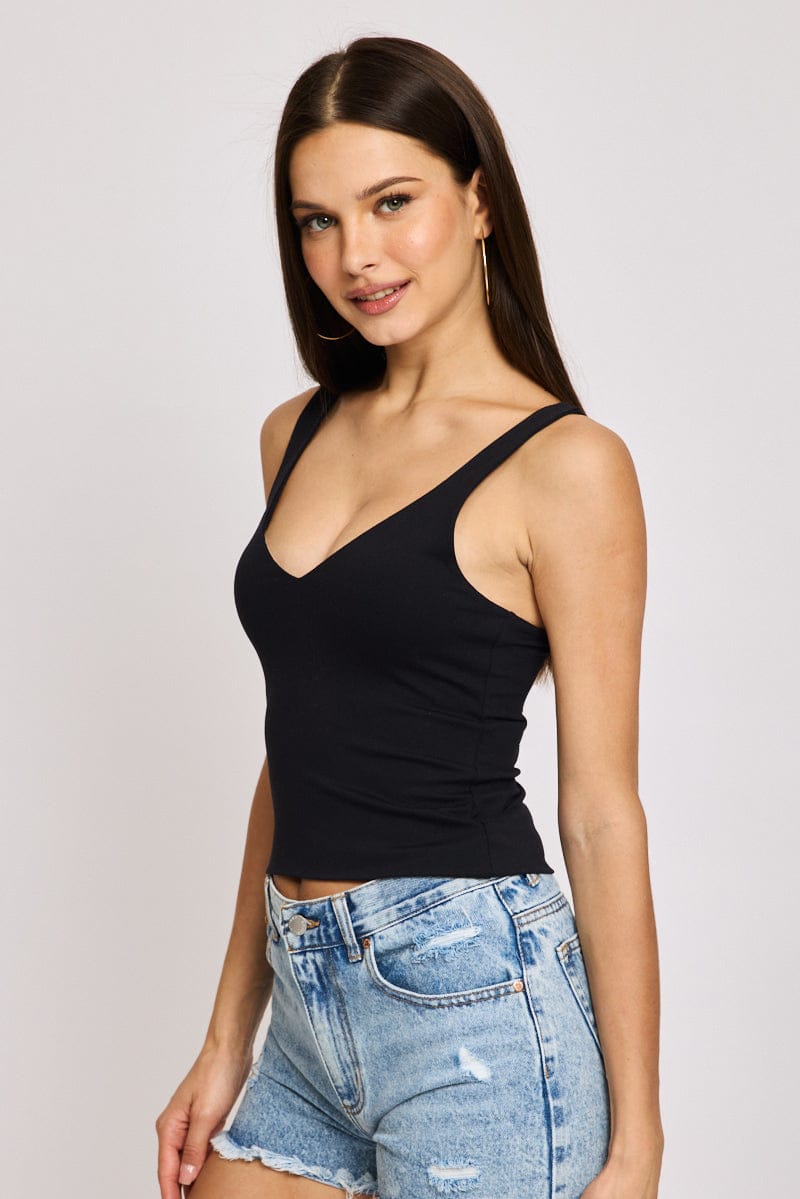 Black Tank Top V-neck Supersoft for Ally Fashion