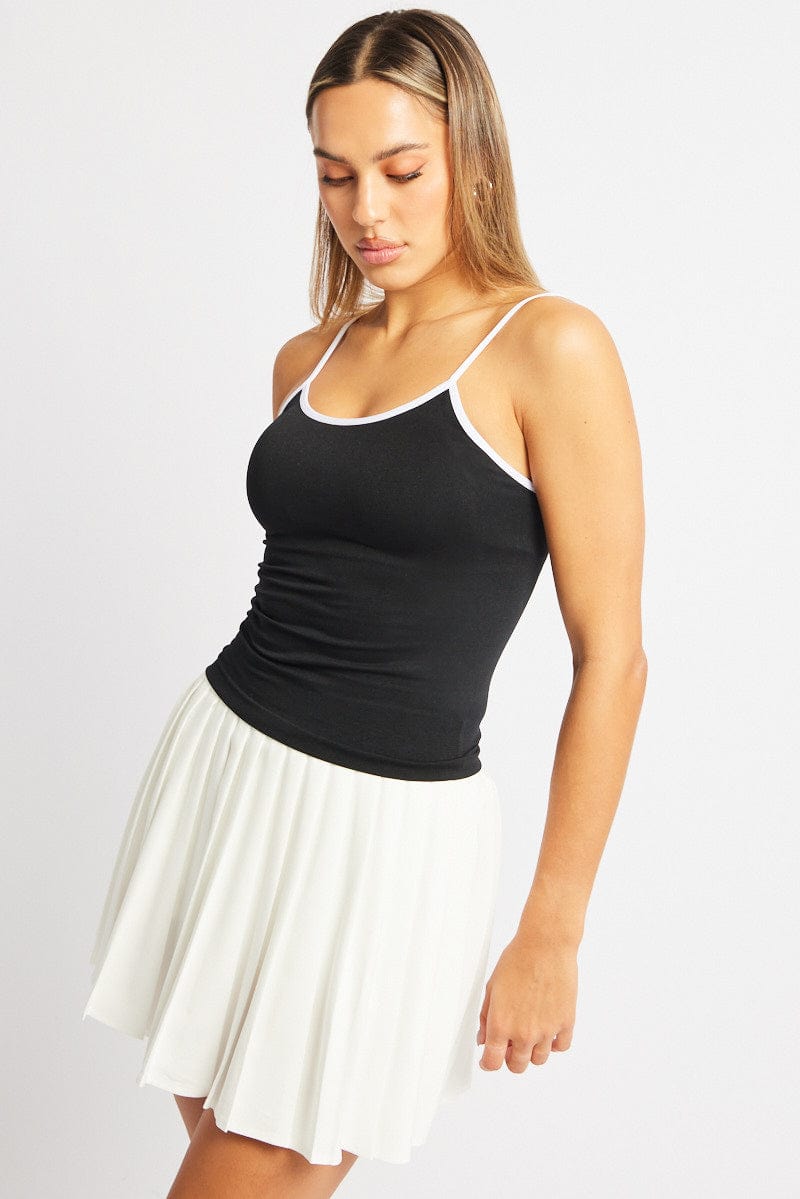 Black Singlet Top Contrast Binding Seamless for Ally Fashion