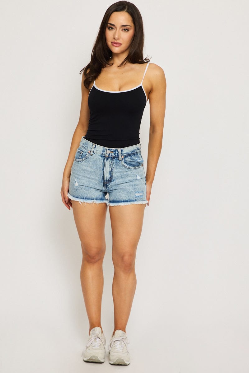 Black Singlet Top Contrast Binding Seamless for Ally Fashion