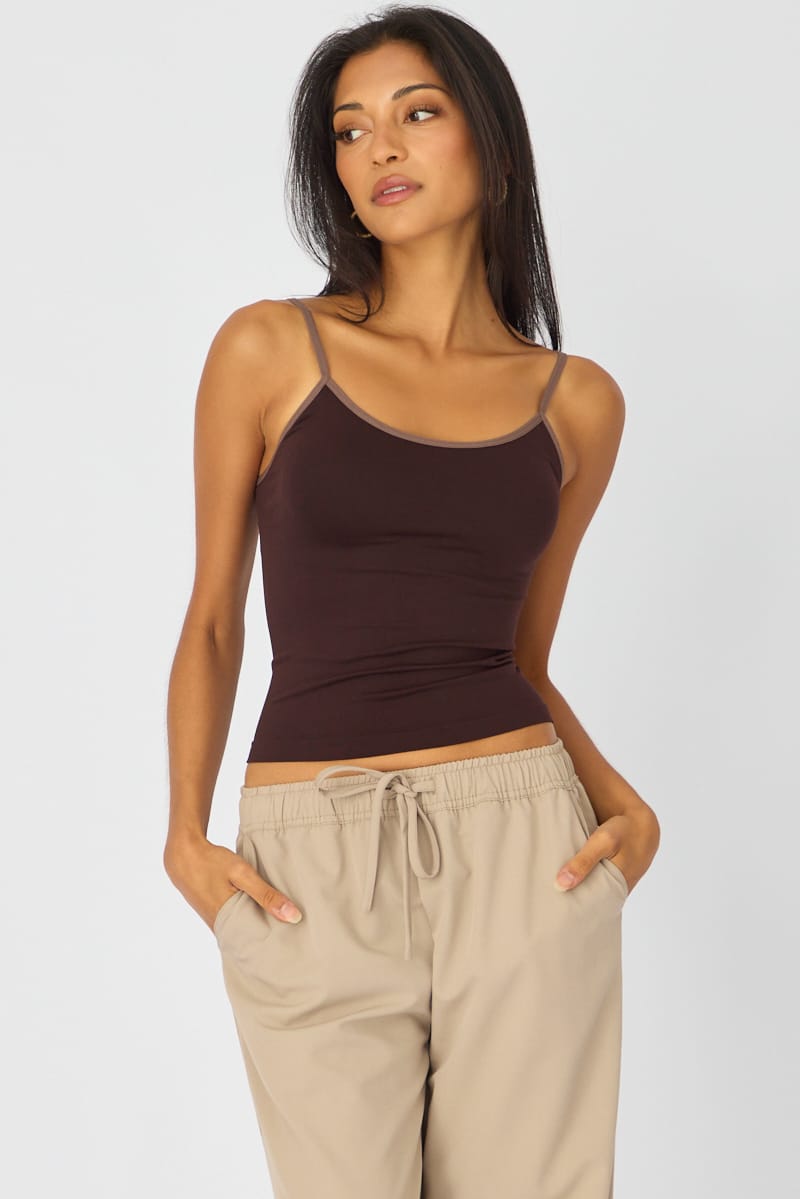 Brown Seamless Round Neck Cami for Ally Fashion