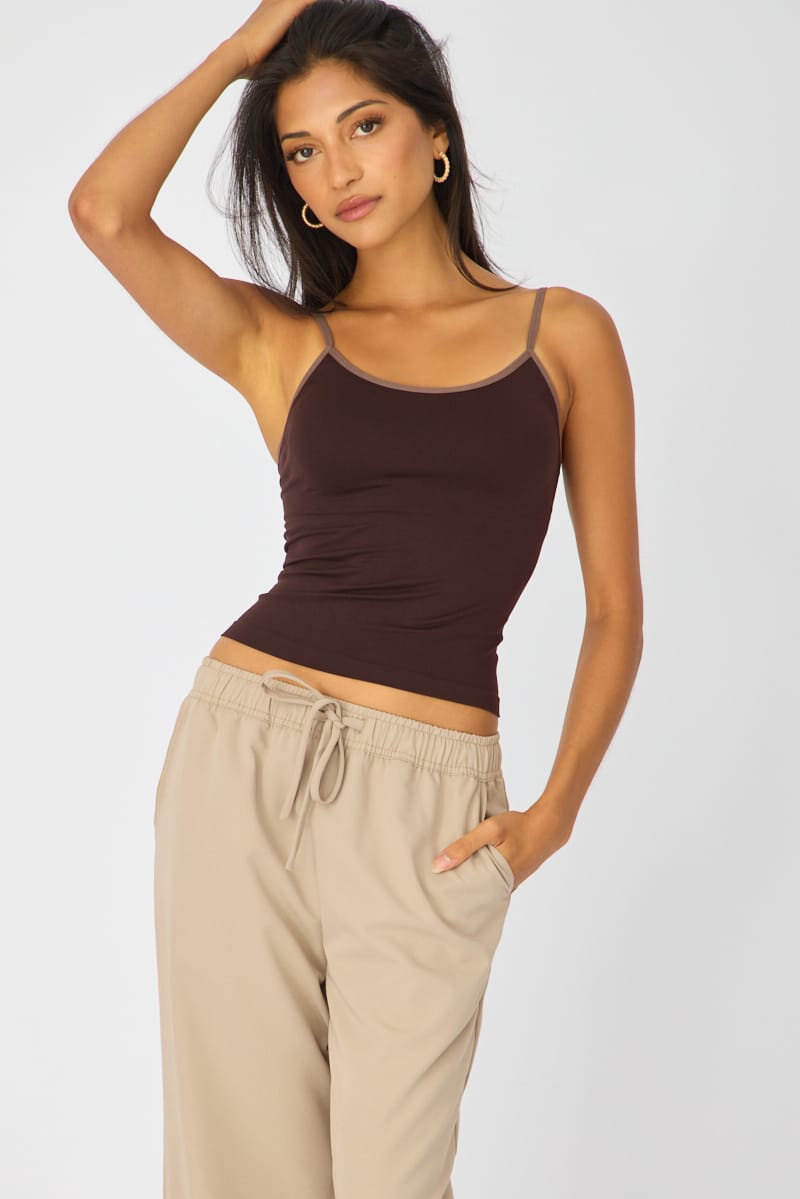 Brown Seamless Round Neck Cami for Ally Fashion