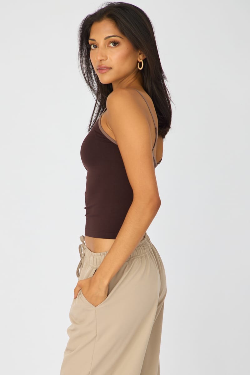 Brown Seamless Round Neck Cami for Ally Fashion