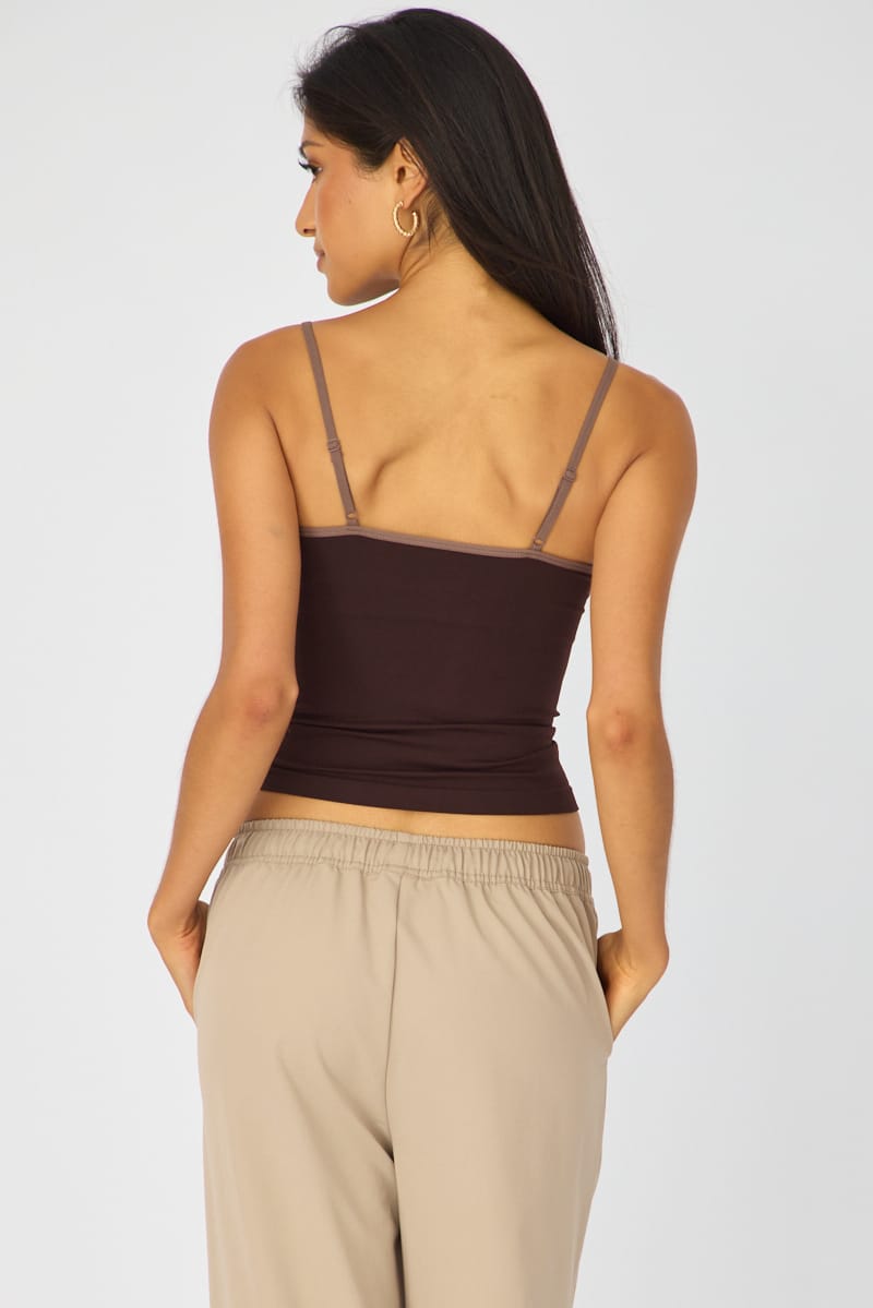 Brown Seamless Round Neck Cami for Ally Fashion