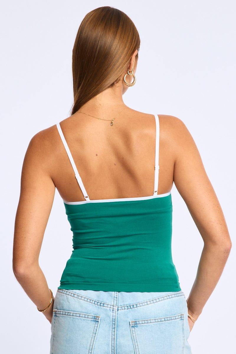 Green Singlet Top Contrast Binding Seamless for Ally Fashion