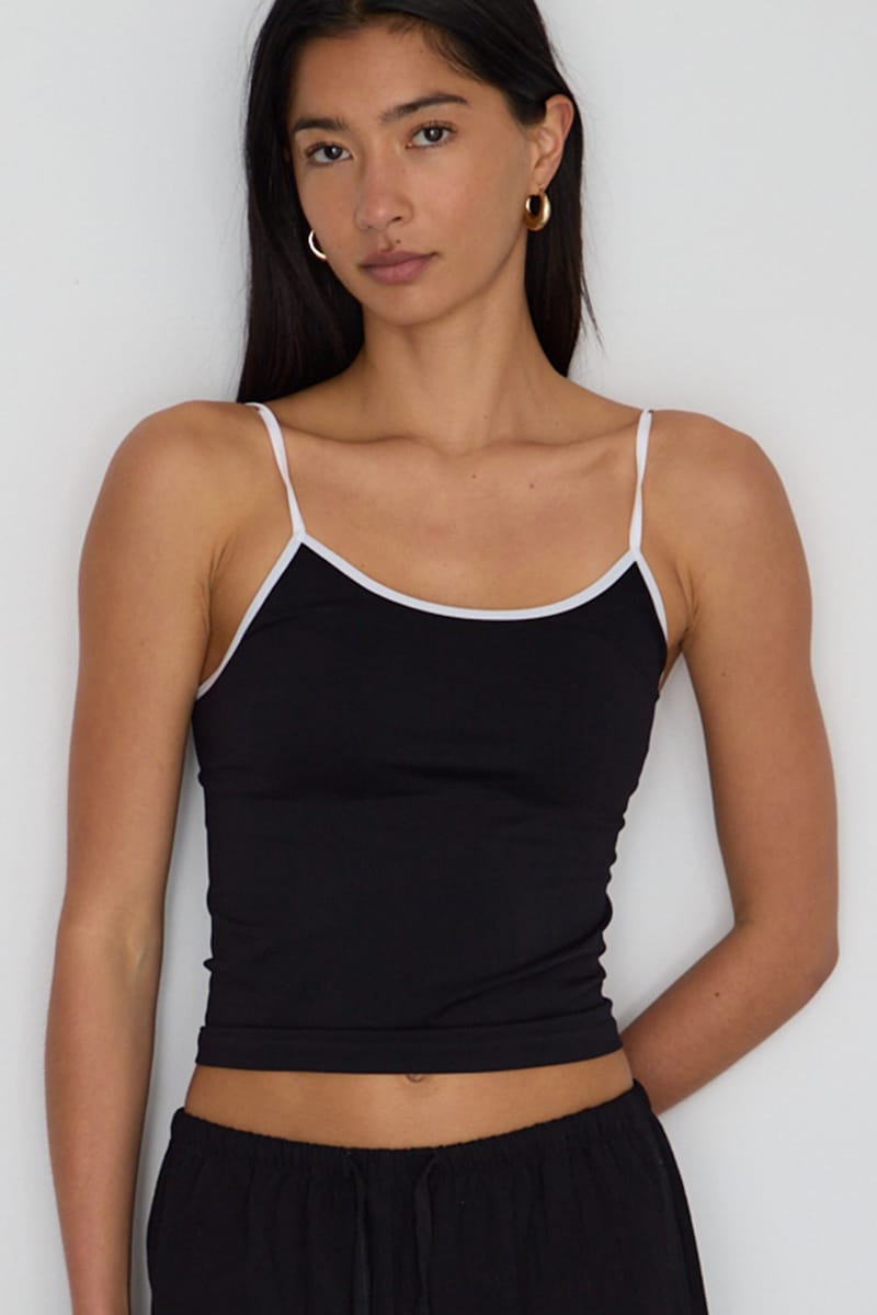 Black Seamless Round Neck Cami Contrast Binding for Ally Fashion
