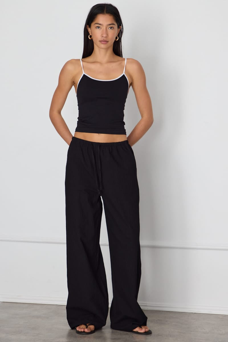 Black Seamless Round Neck Cami Contrast Binding for Ally Fashion