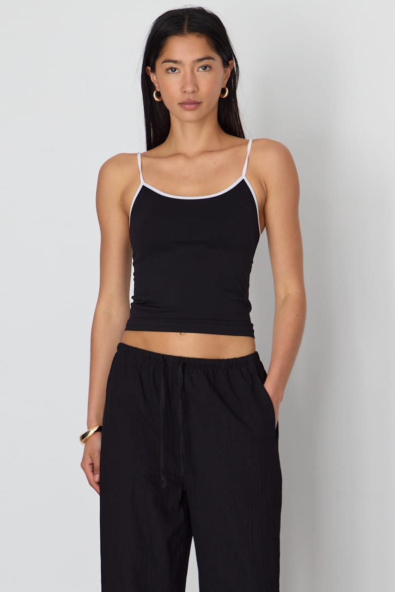 Black Seamless Round Neck Cami Contrast Binding for Ally Fashion