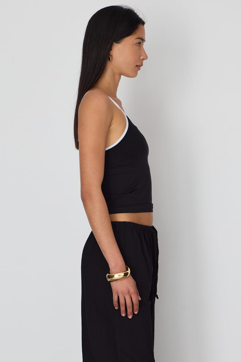 Black Seamless Round Neck Cami Contrast Binding for Ally Fashion