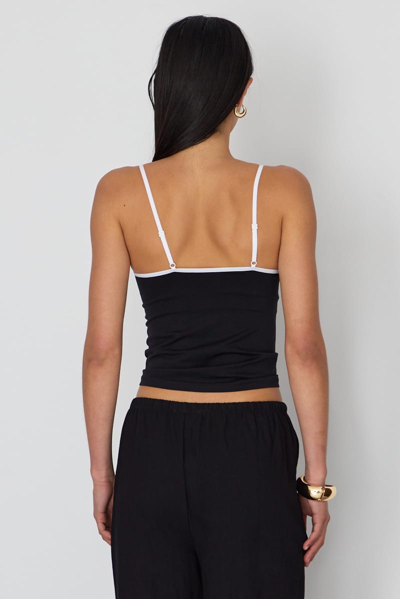Black Seamless Round Neck Cami Contrast Binding for Ally Fashion