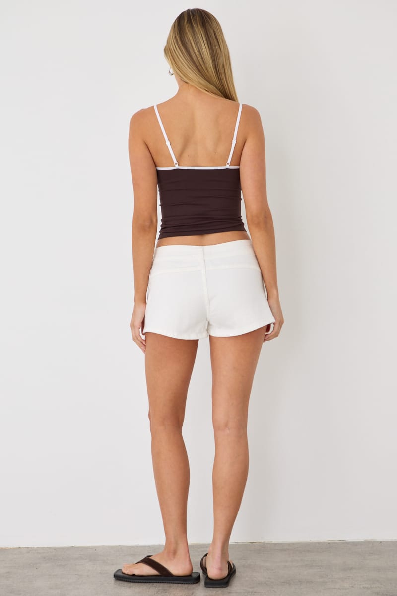 Brown Seamless Round Neck Cami Contrast Binding for Ally Fashion