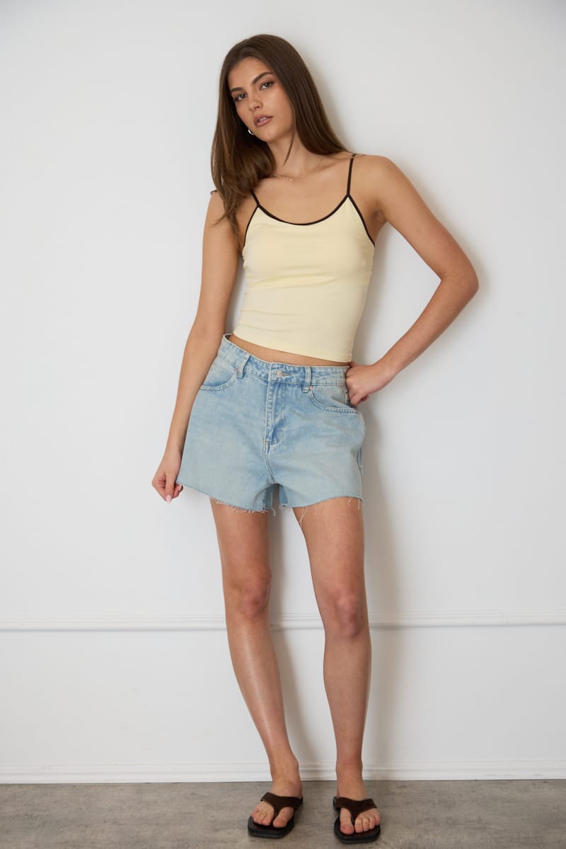 Yellow Seamless Round Neck Cami Contrast Binding for Ally Fashion