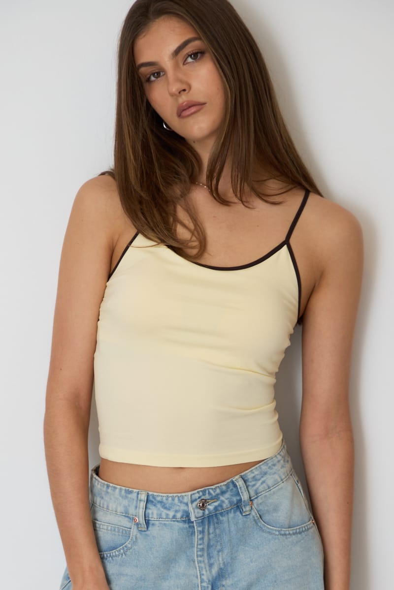 Yellow Seamless Round Neck Cami Contrast Binding for Ally Fashion