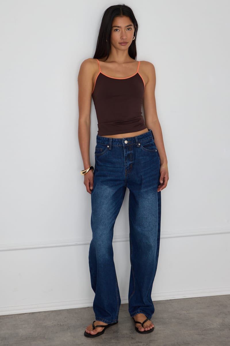 Brown Seamless Round Neck Cami Contrast Binding for Ally Fashion