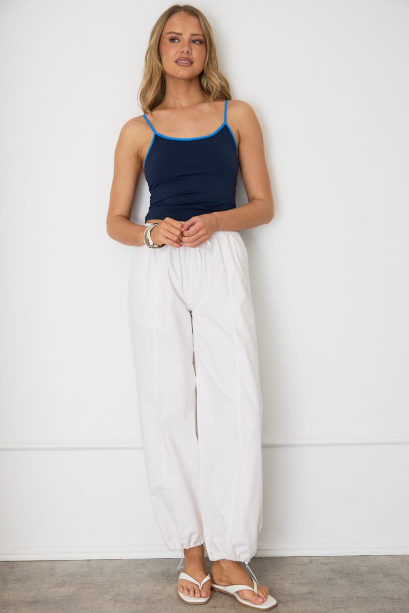 Blue Seamless Round Neck Cami Contrast Binding for Ally Fashion