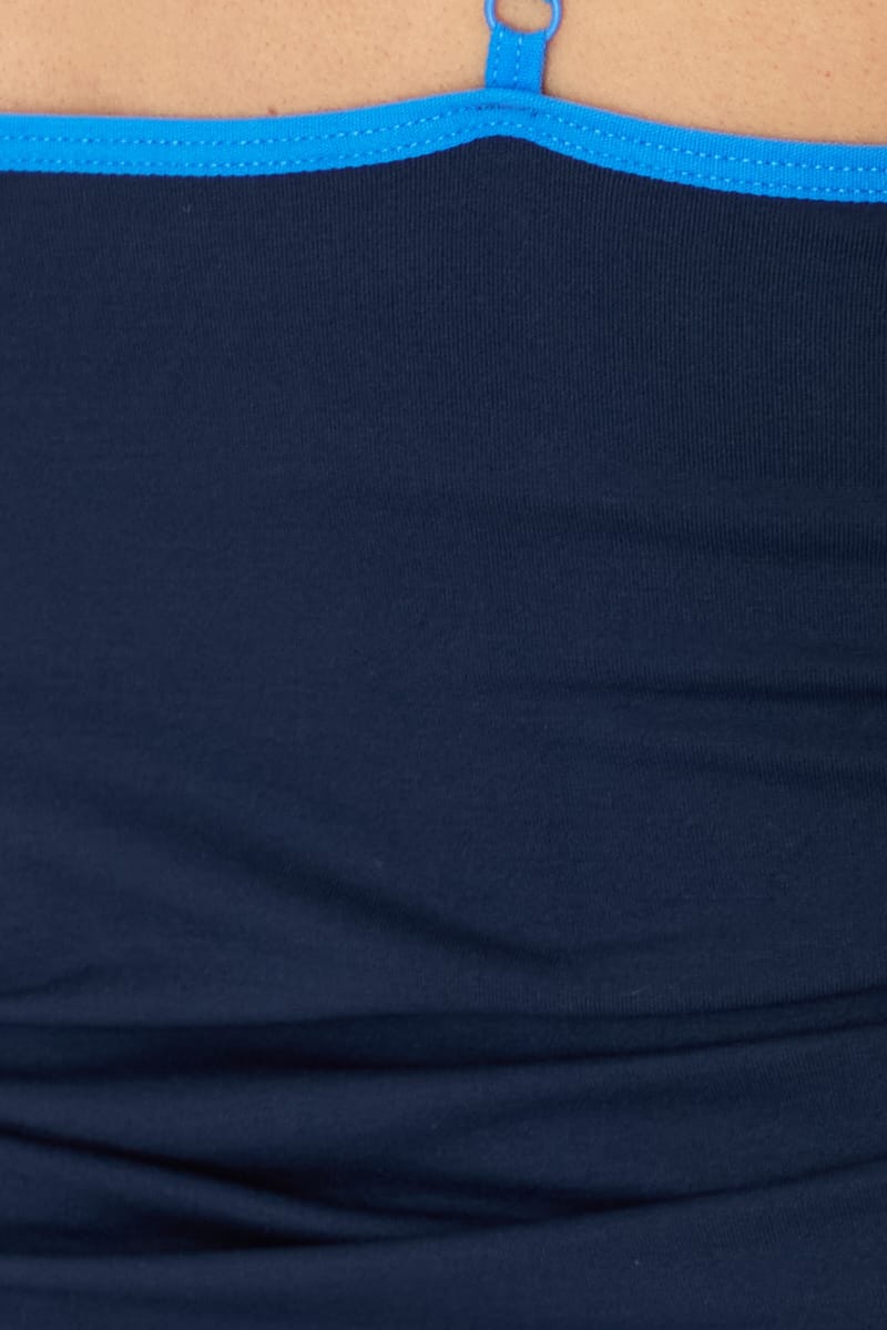 Blue Seamless Round Neck Cami Contrast Binding for Ally Fashion