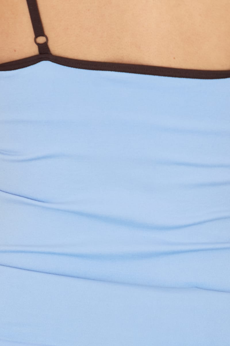 Blue Seamless Round Neck Cami Contrast Binding for Ally Fashion