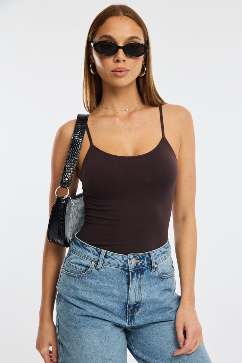Brown Singlet Top Seamless for Ally Fashion