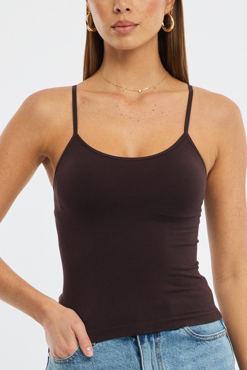 Brown Singlet Top Seamless for Ally Fashion