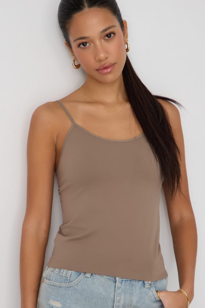 Brown Round Neck Seamless Cami for Ally Fashion