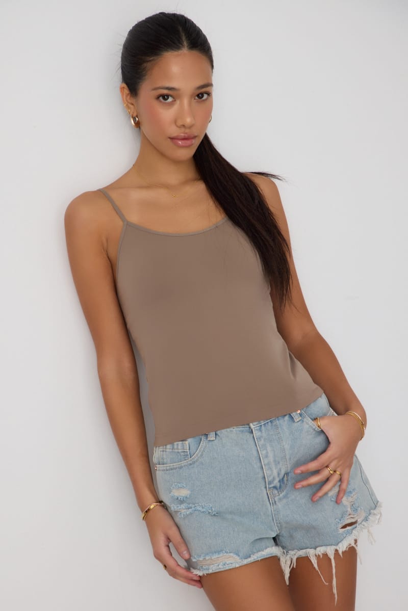Brown Round Neck Seamless Cami for Ally Fashion