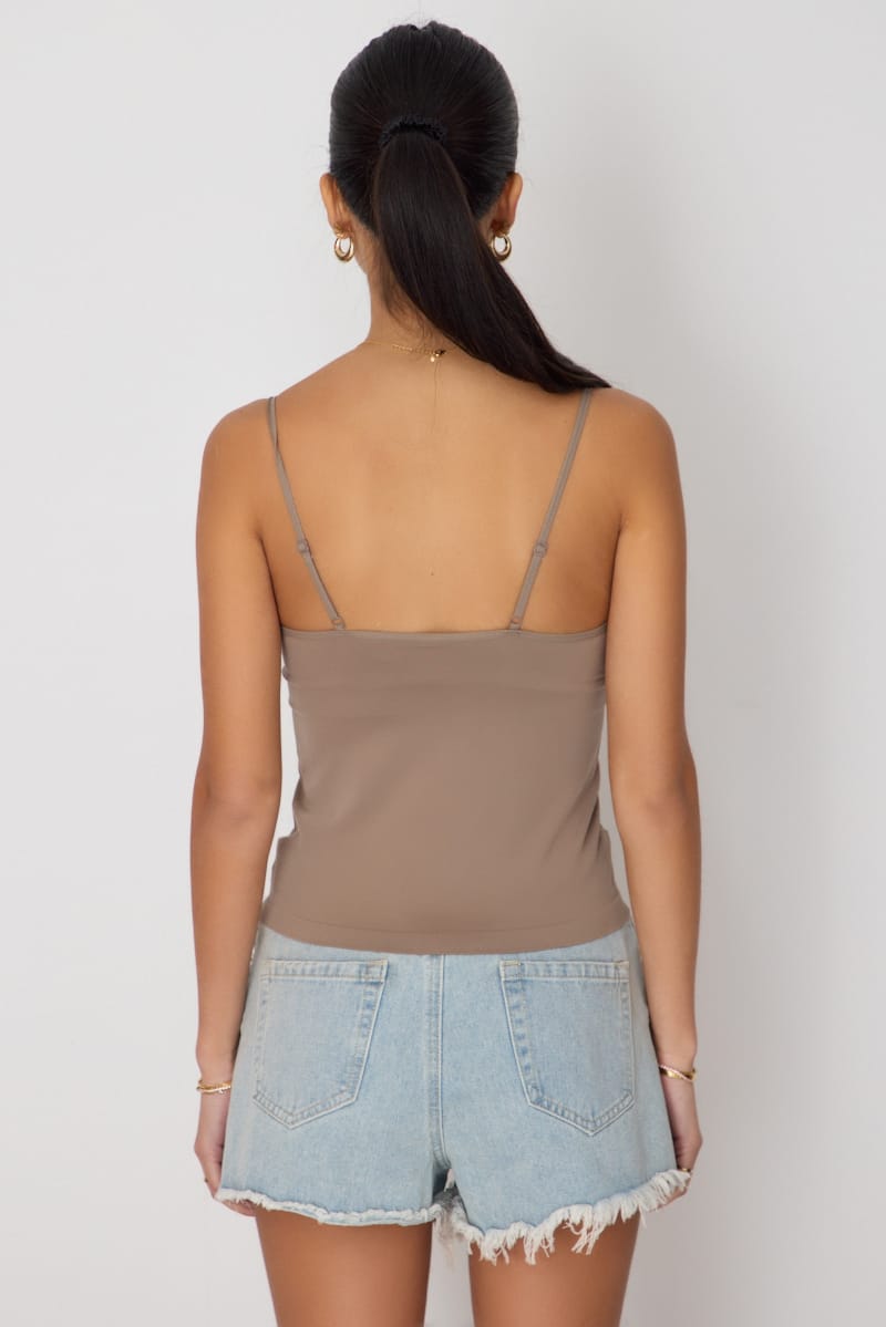 Brown Round Neck Seamless Cami for Ally Fashion