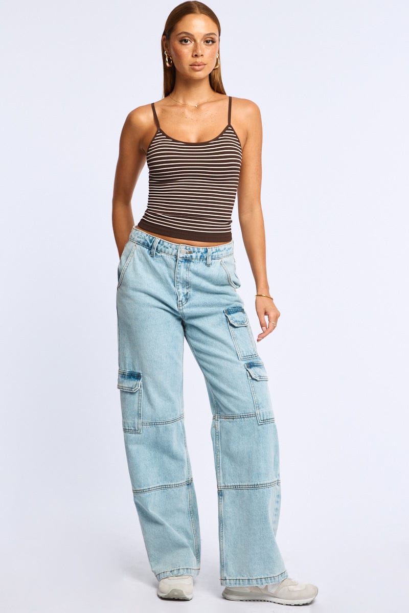Brown Stripe Singlet Top Stripe Seamless for Ally Fashion