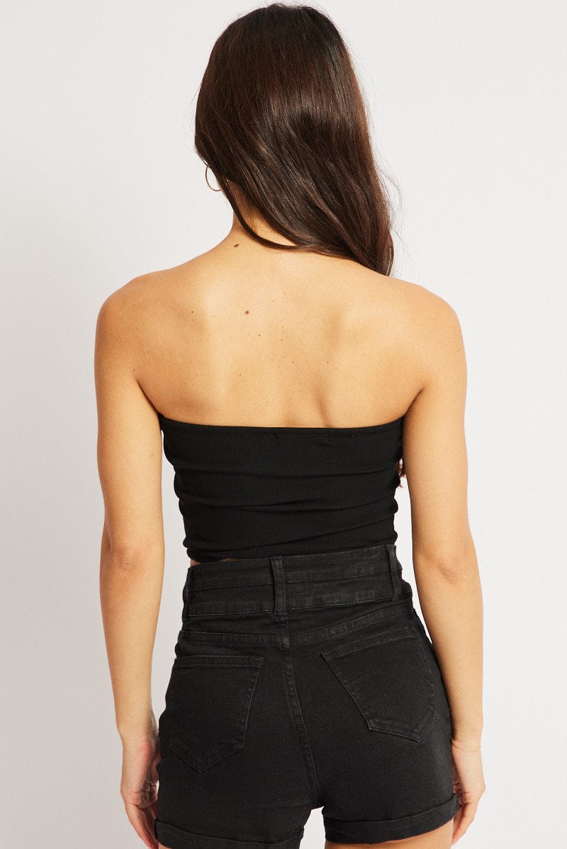 Black Bandeau Top Cotton Rib for Ally Fashion