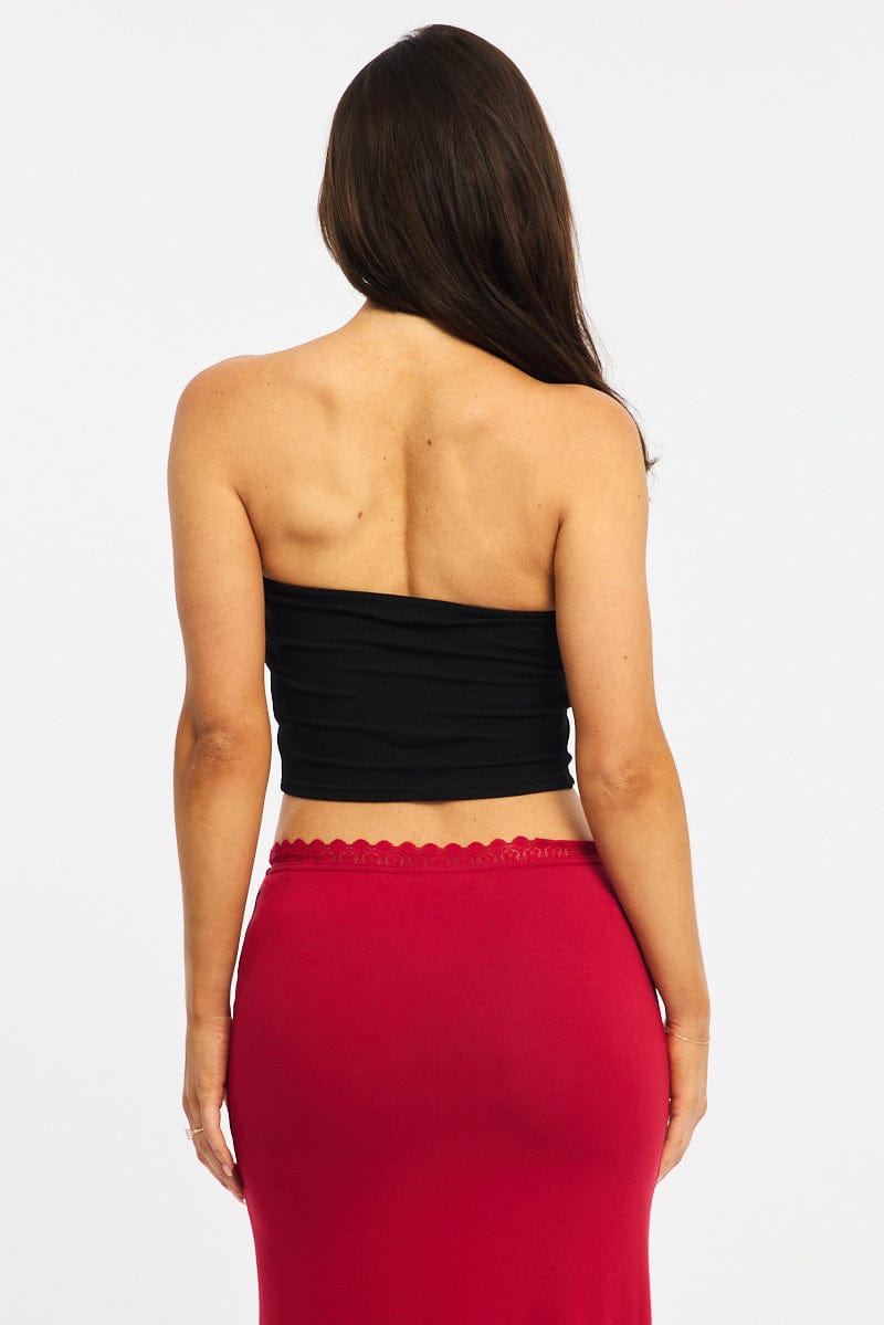 Black Bandeau Top Sleeveless Strapless Rib for Ally Fashion