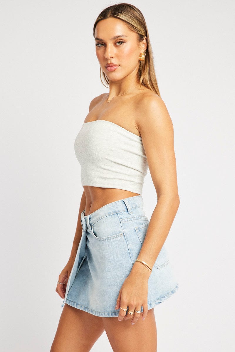 Grey Bandeau Top Sleeveless Strapless Rib for Ally Fashion