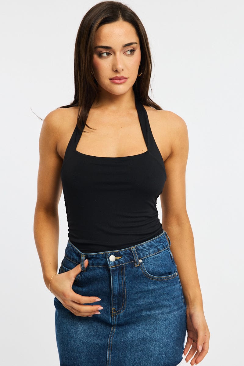 Black Halter Neck Bodysuit for Ally Fashion