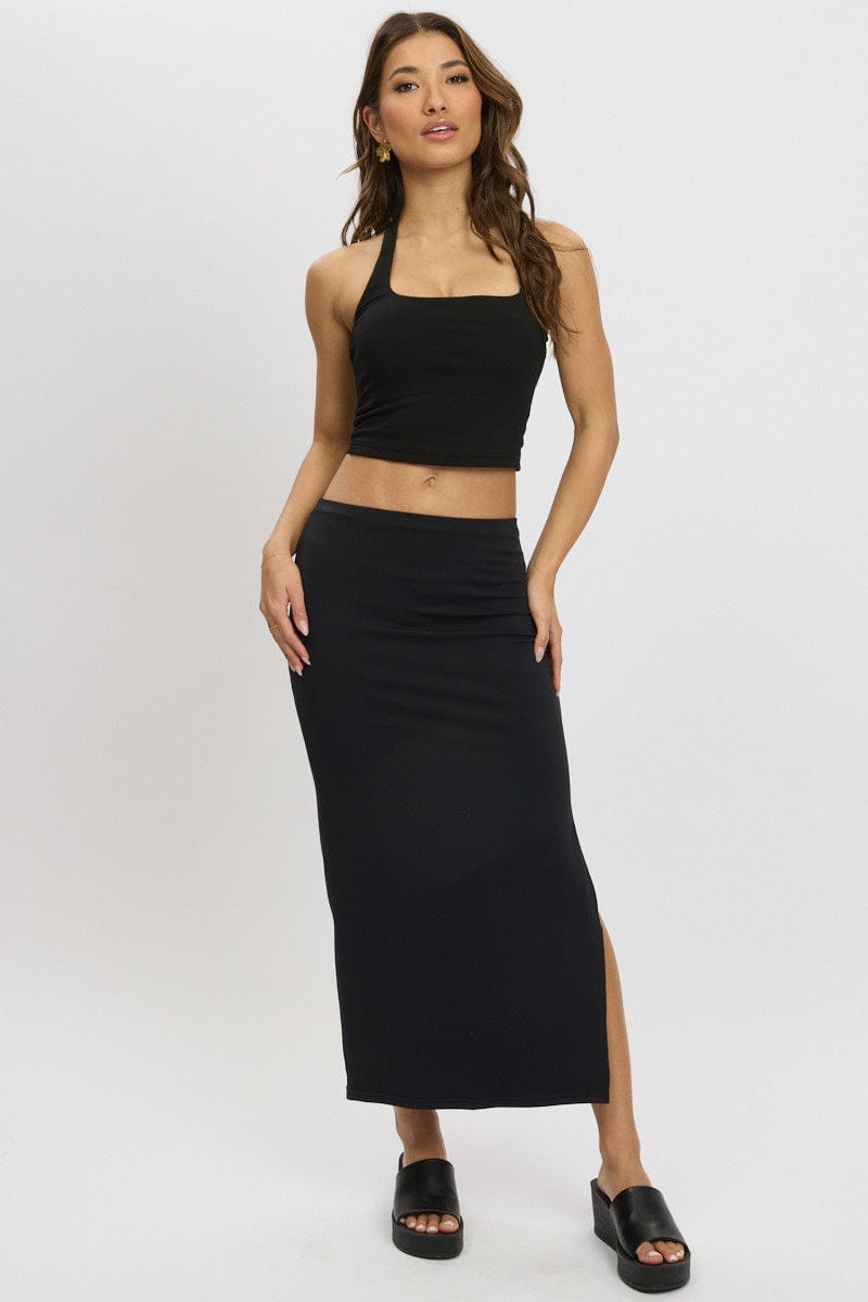 Black Halter Neck Top Cotton Span for Ally Fashion